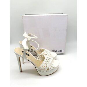Nine West Grecia2 White Woven Ankle Strap High Heel Sandals 10 NEW $99